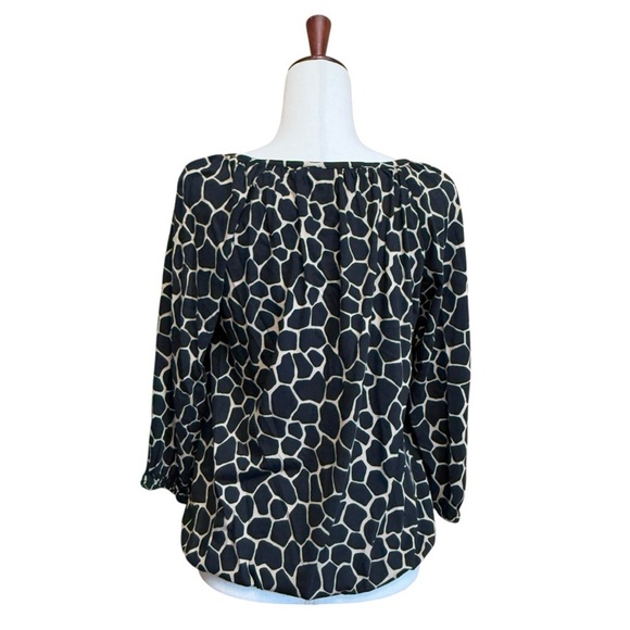 Michael Kors Black / Khaki Animal / Giraffe Print 3/4 Sleeve Top. Size M #1411 - Picture 5 of 7